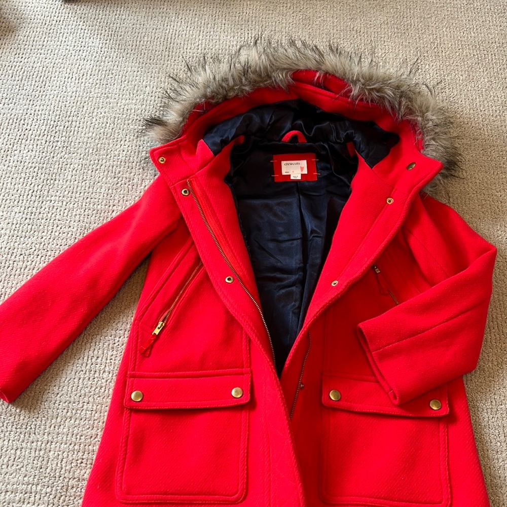 Girls coat with detachable faux fur hood